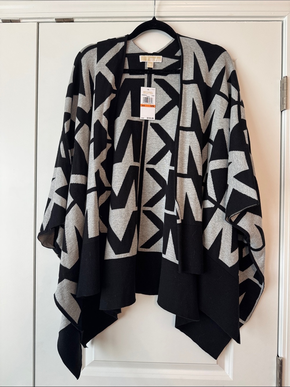 MICHAEL Michael Kors Black & Gray MK Logo Open-Front Poncho